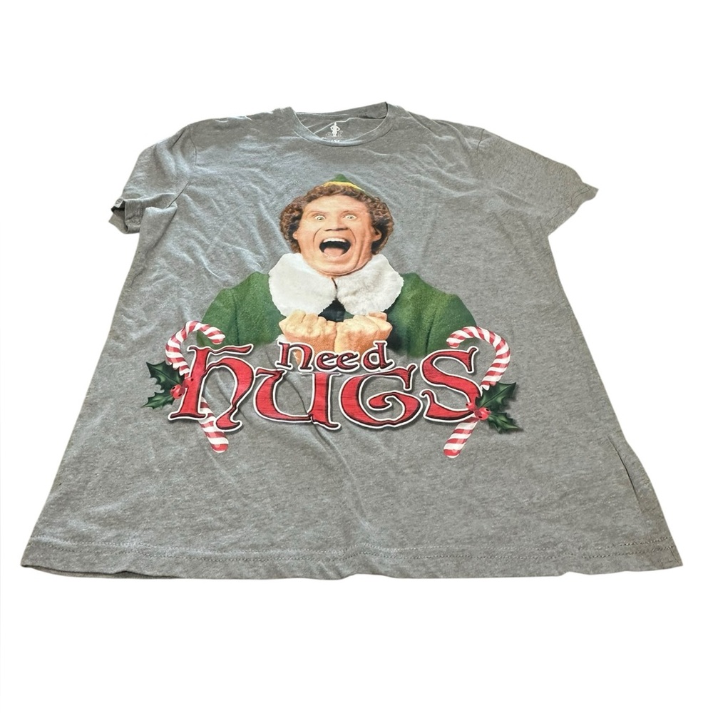 Women’s Elf Movie Need Hugs” Gray Christmas Short Sleeve Tshirt